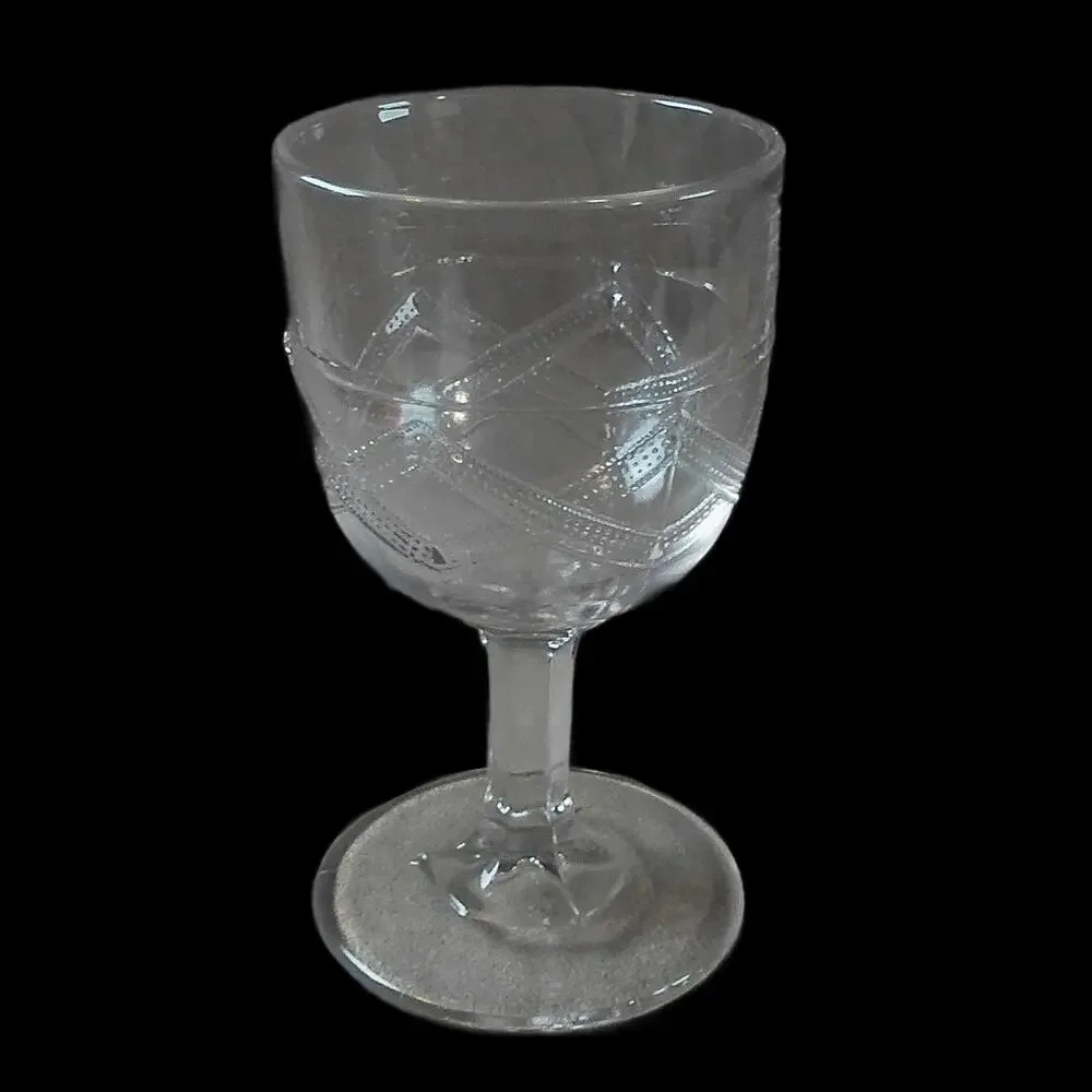 EAPG Gillinder & Sons No 46 Rail Fence Band Water Goblet Clear Antique Glass